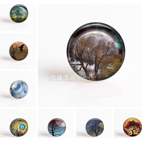 5Pcs/lot Autumn Equinox Full Moon Wiccan Jewelry 25mm Round Glass Cabochon DIY Pendant Keychain Jewelry Findings & Components