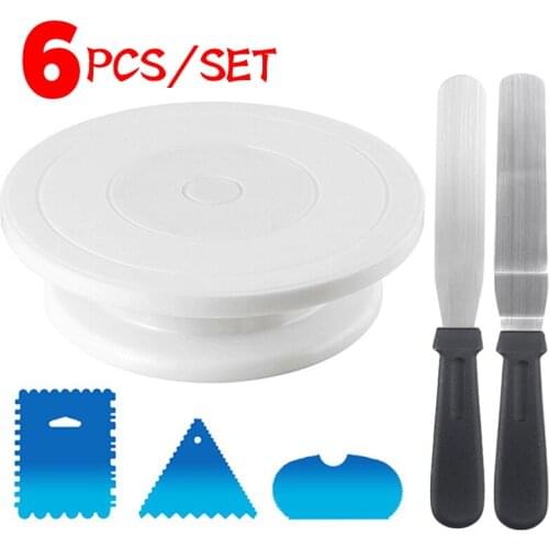 6Pcs Cake Turntable Round Cake Stand Cake Decorating Tools Aluminum Scraper Dough Knife Cream Spatula Rotary Table DIY Pan