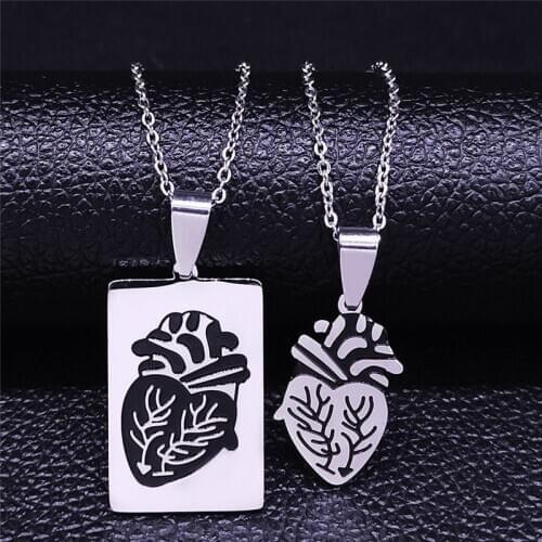 2pcs Gothic Heart Stainless Steel Couple Chain Necklaces Women/Men Black Color Necklaces Jewelry Valentines Day Gift NXS03