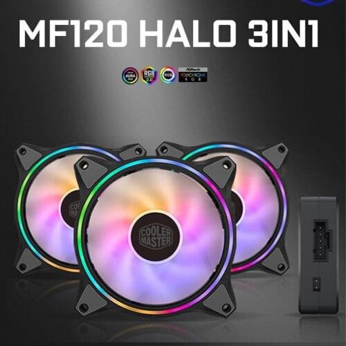Cooler Master MF120 HALO 3 in 1 KIT 120mm Dual Loop Addressable RGB Lighting 5V/3PIN ARGB Computer Case CPU Cooling Fan FS