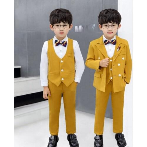 Kids Party Tuxedo Dress Clothing Set Childrens Day Performance Costume 2021 Flower Boys Double breasted Formal Wedding Suit