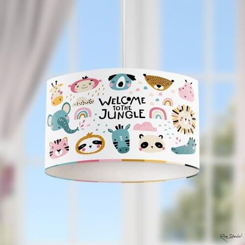 Welcome To The Jungle Boy Printing Patterned Kids Baby Room Bedroom Light Pendant Lamp Chandelier