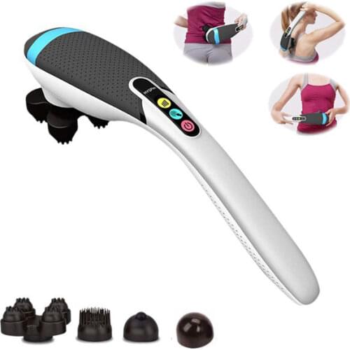 Electric Shiatsu Neck Back Massager Far Infrared Magnet Acupressure Vibration Handle Massage Waist Massager Device Pain Relief