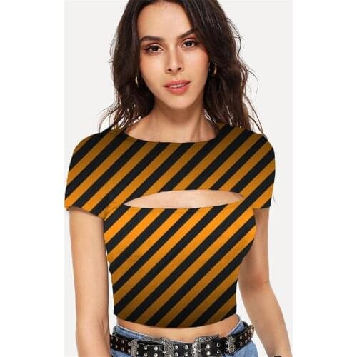 Somepet Stripe T shirt Women Abstract Tshirts Casual Psychedelic T-shirts 3d Harajuku Hollow Out T shirts Womens Clothing Sexy