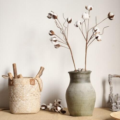 6 Heads Fake Flowers Decor Branch Flowers Natural Dried Cotton Artificial Plants Flowers Branch For Home Wedding Decoration