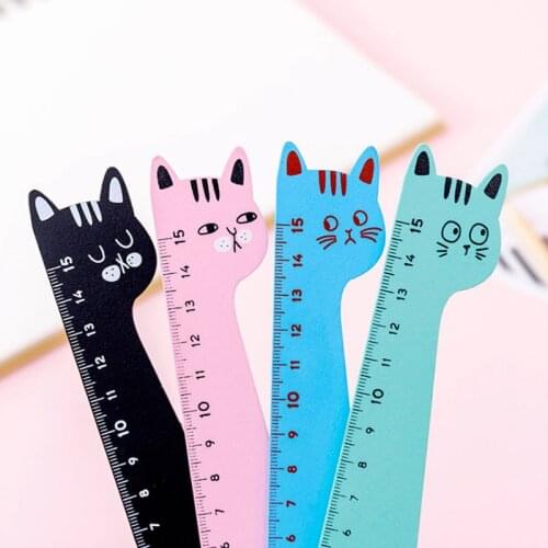 1Pcs Kawaii Creative Animal Modeling Cat Wooden Ruler 15cm Wooden Ruler Stationery Cartoon Drawing Gift Office School