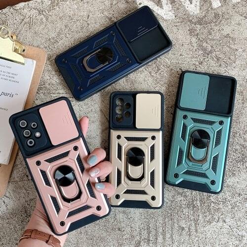 LOVECOM Slide Camera Hybrid Armor Shockproof Phone Case For Samsung A52 A72 A12 S21 FE S20 Plus Note 20 Ultra Ring Holder Cover