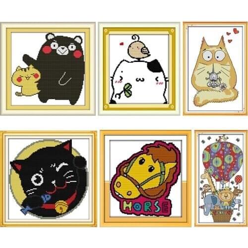 Love Heart Cat Patterns Cross Stitch Kits 14CT 11CT Count Printed Canvas DIY Handmade Embroidery Kits Needlework Sets Home Decor