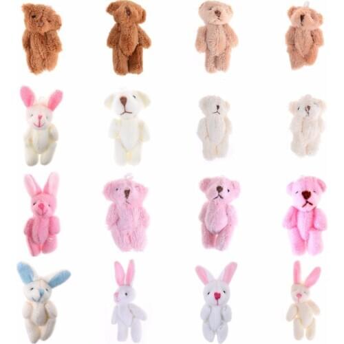 3.5/4/4.5/6/8cm Soft Plush Bunny Bear Mini Joint Rabbit Bear Pendant For Key Chain Bouquet Toy Doll DIY Ornaments Gifts