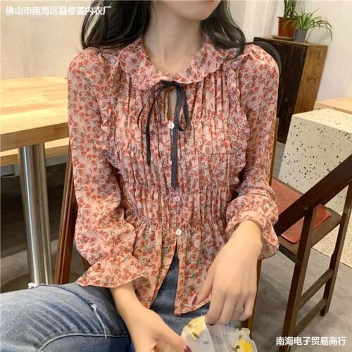 New Broken flower product Chaoxian 2020 temperament Korean womens foreign style top shirt summer tide Long Sleeve Chiffon shirt