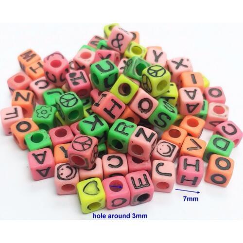 Wholesale 100PCS bulk cube shape multi color alphabet CL021 Charms Loose 7mm Pony Beads for girl school science home crafts