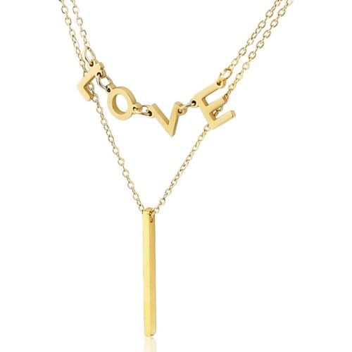New Fashion Double I LOVE Letter Titanium Steel Plated Gold Necklace Tide Girl Wild Rose Gold Necklace Jewelry