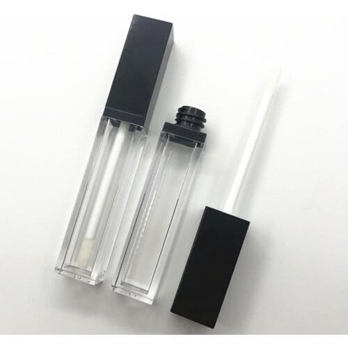 Print Your Logo 5ml Empty Lip Gloss Tubes Black Cap Clear Lipstick Cosmetic Packing Container Customized Lip Gloss Bottles
