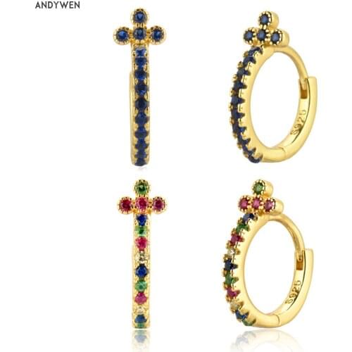 ANDYWEN 925 Sterling Silver Gold Blue Rainbow Piercing Hoops Earring Circle Colorful Rainbow Luxury Ohrringe Loops Fine Jewelry