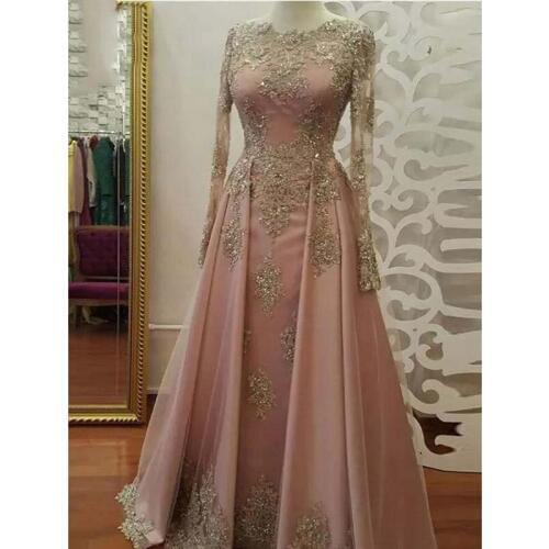 Long Sleeve Mother of the Bride Dresses with Gold Appliques Beaded Vestidos de fiesta Floor Length Formal Evening Dress