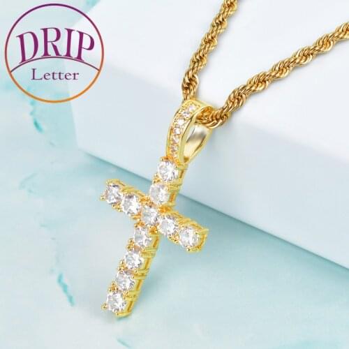 Gold Color Zircon Cross Pendant For Men Women Plated Hip Hop Rock Street Iced CZ Necklace Jewelry