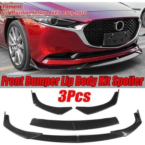 3PCS Carbon Fiber Look/Black Car Front Bumper Splitter Lip Diffuser Spoiler Guard Cover Trim For Mazda 3 Sedan Axela 2019 2020