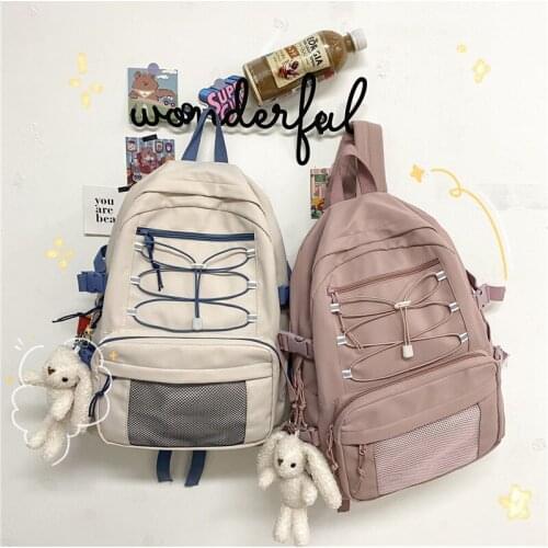 Korean Version Of High School Students Backpack Junior High School Students Wear Rope Net Reflective Backpack