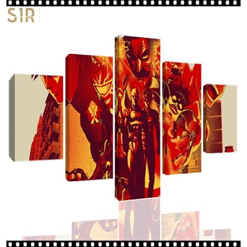 Saitama Wall Art 5 Pieces Canvas Painting One Punch Man Poster Pictures Home Decor Living Room HD Printed Game Poster Anime