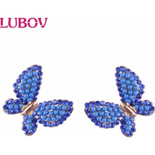 LUBOV Lovely Butterfly Crystal Stone Stud Earrings for Women Exquisite Design Trendy Party Earrings Christmas Gift for Girl