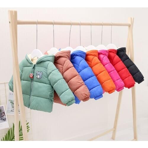 Childrens Padded Coat Winter Boys Girls Baby Hooded Round Neck Cartoons Down Cotton Padded Jackets
