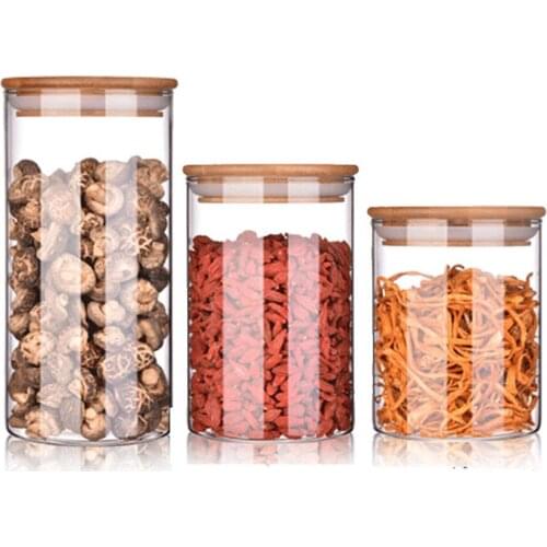 Glass Jar with Bamboo Lid Sealed Canister Food Storage Bottles Container Kitchen Storage for Loose Tea Coffee Bean Sugar Salt