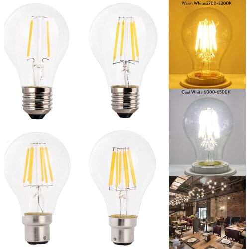 LED Filament Bulb E27 2W 4W 6W 8W Retro Edison Lamp 220V B22 A60 Vintage Candle Light Globe Cold Warm White