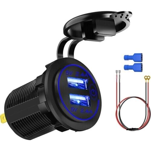 12V-24V Universally Waterproof Car Cigarette Lighter Socket Dual USB Charger Power Adapter Accessories Car charger power adapter