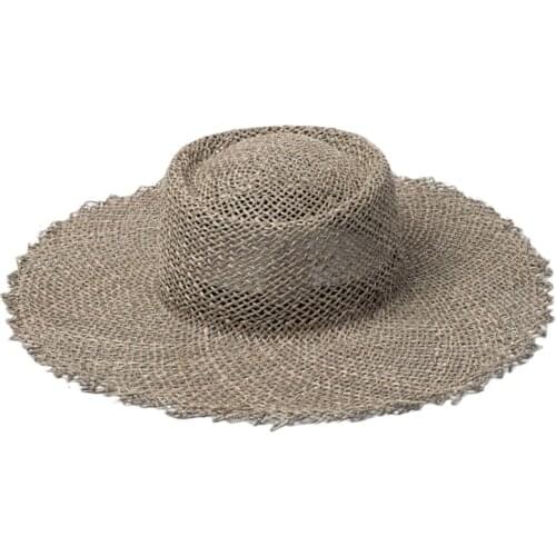 Beach Hat with Wide Fringed Brim Edge Women Girls in Breatheble Seeweed Material European Vintage Style