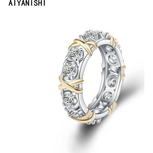 AIYANISHI Wedding Bands Eternity Rings Sona Diamond Full Eternity Rings for Women Promise Engagement Finger Ring Bague Jewelry