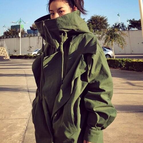 Wenfly Women Oversized Hooded Trench Coat Long Sleeve Loose Fashion England Korean Windbreaker Thick Female Warm Outerwear