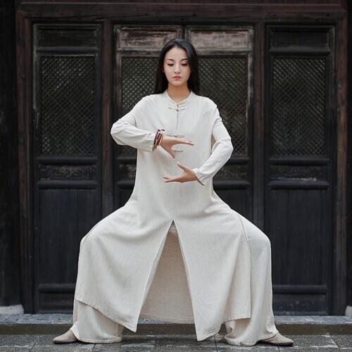 Johnature 2020 New Cotton Linen Loose Retro Plate Buckle Stand Slit Dress Autumn Winter Simple Comfortable Women Dresses Robe