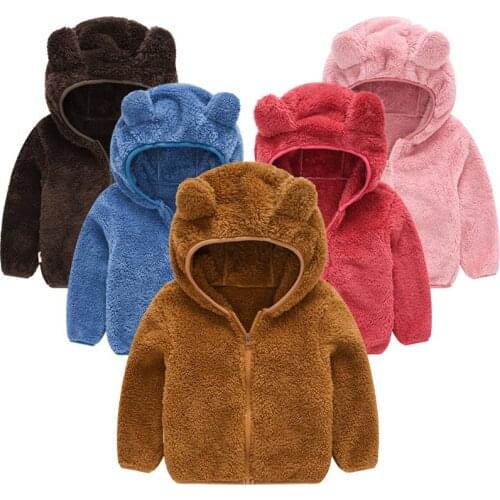 Winter Fur Soft Fleece Jackets For Baby Girls Boys Cute Ears Thicken Coat Infant Warm Outerwear Snowsuit Infant Kid Clothes