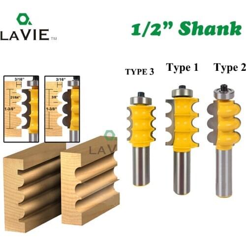 1pc 12mm 1/2 Shank Triple Flute Bead Column Molding Router Bit Line Knife Tenon Woodworking Milling Cutter Tools for Wood 03058