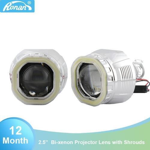 2.5'' Bi Xenon Projector H1 lenses Headlight Square COB Angel Eyes daytime running light For Auto headlight H4 H7