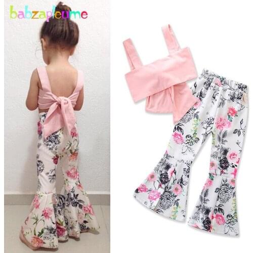 2Piece 2-6Years Summer Fashion Kids Wear Toddler Girls Outfits Cute Bow Baby T-shirt+Flowers Pants Children Clothing Sets BC1591