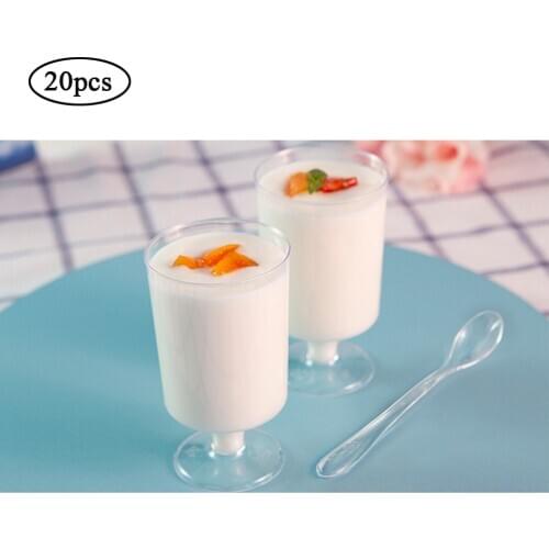 20pcs 100ML Mini Plastic Dessert Cups Clear Disposable Dessert Container Jelly Cups Yogurt Cup For Cafe Restaurant Dessert House