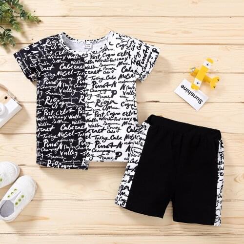 2021 summer new fashion letter stitching T-shirt shorts baby boy two piece set toddler baby boy English print two piece set 0-4