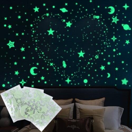 3D Luminous Star Moon Planet Dot Wall Sticker Fluorescent Glow in the Dark Wall Decal For Kids Bedroom Living Room Home Decor