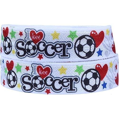 50 yards/lot) Free shipping 5/8 inch heart and soccer printed fold over elastic