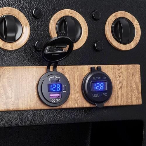 Auto Quick Charger Motorcycle P21-B Dual 3.0 USB Charger Socket LED Display with Voltmeter + Switch + Wires Kit for Truck Boat