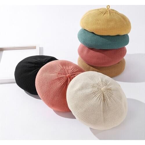 2020 New Casual Solid Color Ladies French Spring Autumn knitted beret women painter cap wild artist beanie hat wholesale