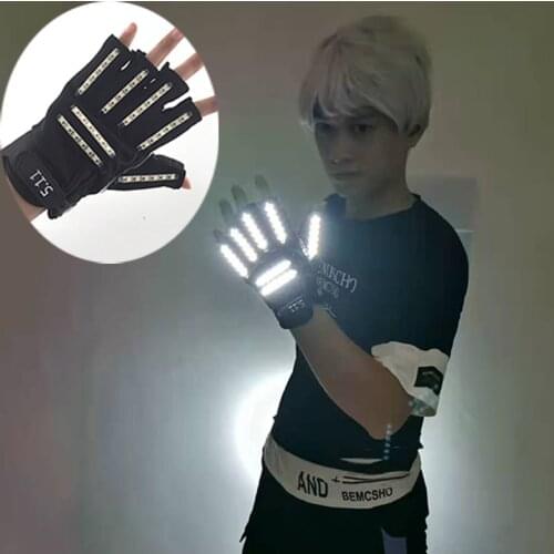 Free Shipping 6 Colors 1pair(=2pcs) Led Gloves Stage Show Props LED Light up Gloves Glow Party Supplies