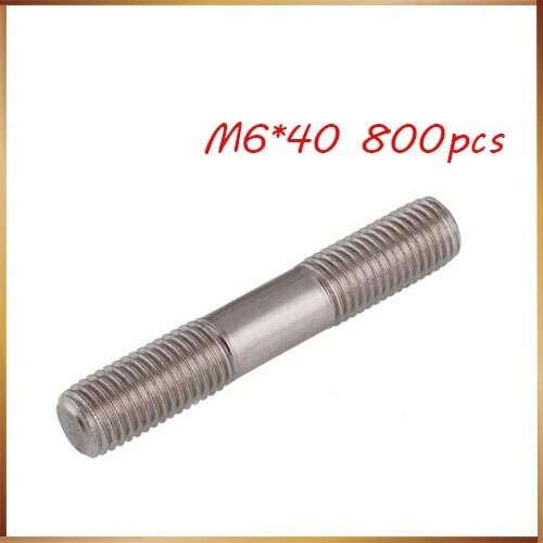 Free shipping 800PCS M6*40 Stainless Steel Double End Threaded Screw Headless Double Thread Studs Bolt M6*40mm