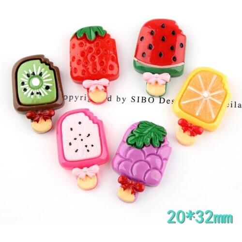 Free Shipping Kawaii Fruit Ice Cream Resin Cabochon 10pcs 20*32mm Cute Food Ornament Accessories Embellishments Scrapbooking DIY