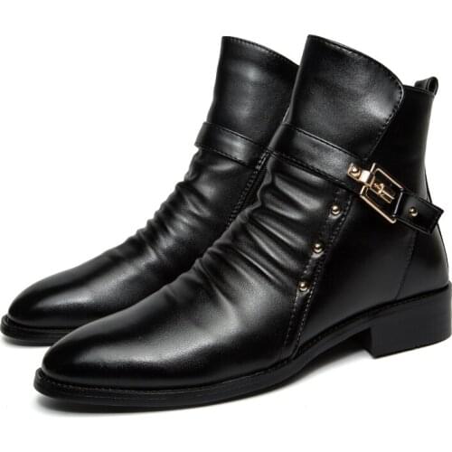 British Style Men Casual Business Wedding Formal Dress Cow Leather Boots Gentleman Shoes Black Chelsea Boot Ankle Botas Hombre