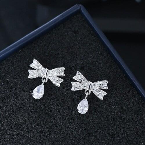 DE364 Fashion Refined Grace Street Beat Bow Zircon Earrings Gift Party Banquet Woman Jewelry Earrings