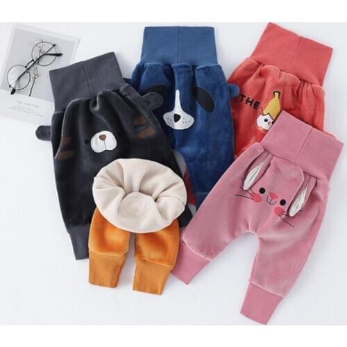 Baby plush pants autumn and winter clothes boys and girls high waist big ass pants thickened and warm, PP pants and Harem Pants