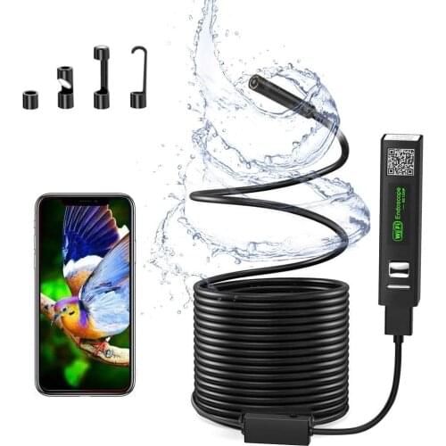 8mm WiFi Endoscope Hard Cable Waterproof Lens Pipe Inspection Camera 1200P HD 3 in 1 Borescope for iPhone Android PC iPad