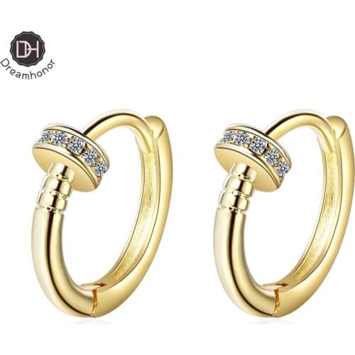 Dreamhonor European American Geometric Round 925 Sterling Silver Zirconia Earrings Ear Jewelry